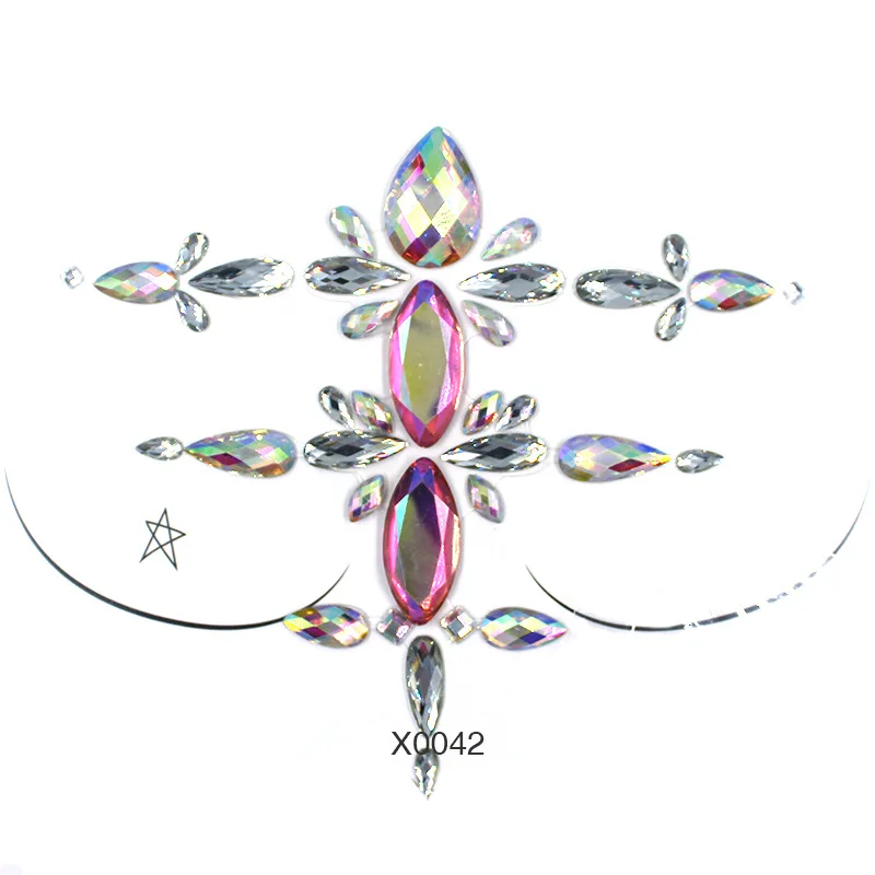 2022 Wholesale Sexy Rave Festival Cameo Resin Rhinestone Chest Crystal Body Jewels Sticker Breast Patch Nipple Cover