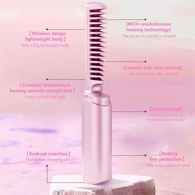 Professional Hair Straighteners Dual-purpose USB Rechargeable Wireless Hair Straighteners Anti-scald Hair Straightener Comb