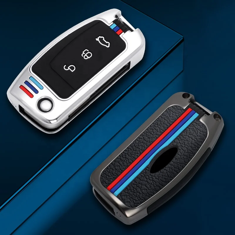 Folding Key Fob Case for Ford Focus Mondeo Fiesta Zinc Alloy Silicon Cover Shell Custom Logo Keychain Car Interior Accessories