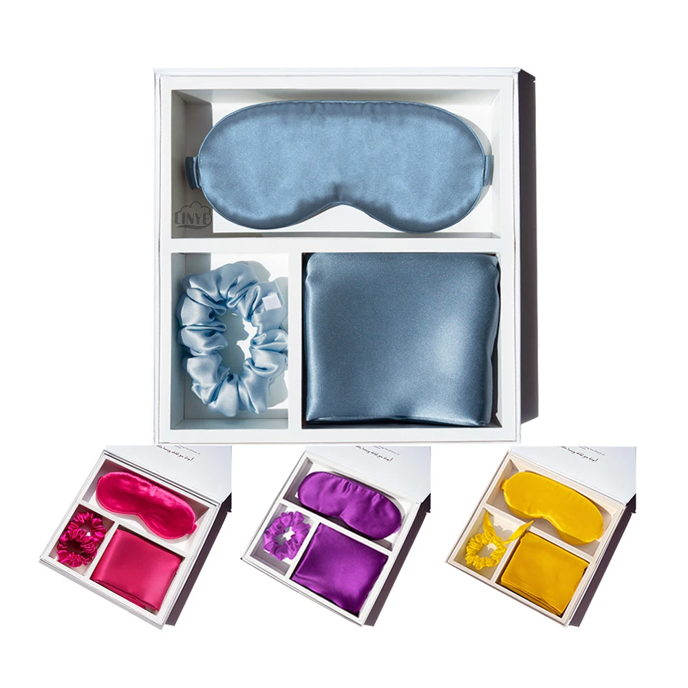 Silk Sleep Set Silky Pillowcase with Large Scrunchie and Eye Mask for Hair and Skin Self Care Essential Satin Night Routine Kit