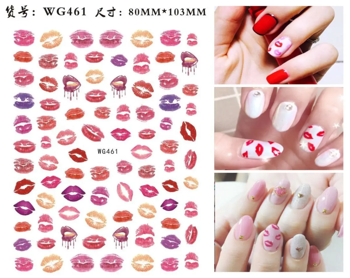 OMG 2022 5d valentine smile Red lips art Beautiful heart finger nail adhesive Polish stickers For Girls Diy
