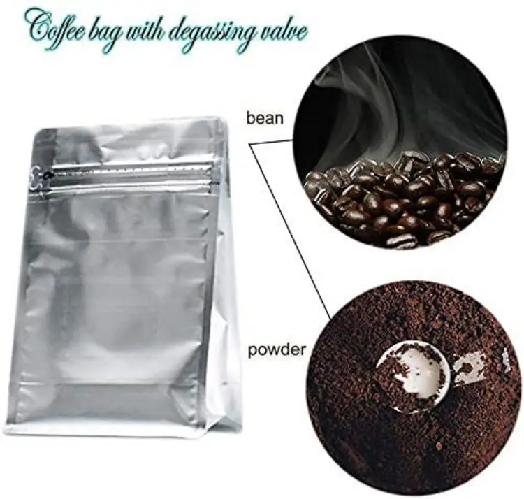 High Barrier Ziplock Heat-Sealable Resealable Stand-Up Solid Color Food Storage Coffee Bean Bags with Vented Valve