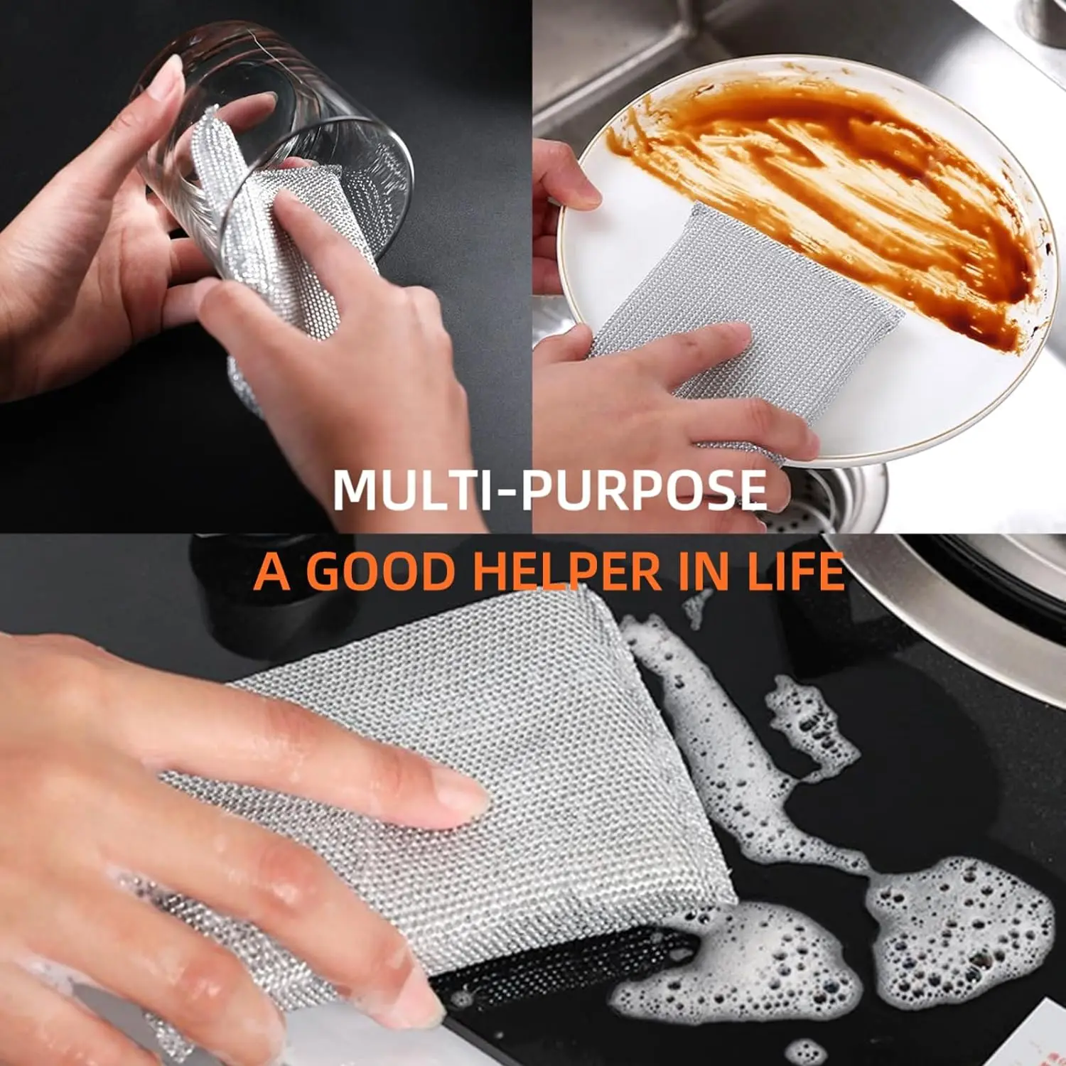 Custom Scrub Sponges Kitchen Dish Washing Dishes Non Scratch Heavy Duty Safe Durable Strong Cleaning Silver Scouring Pads