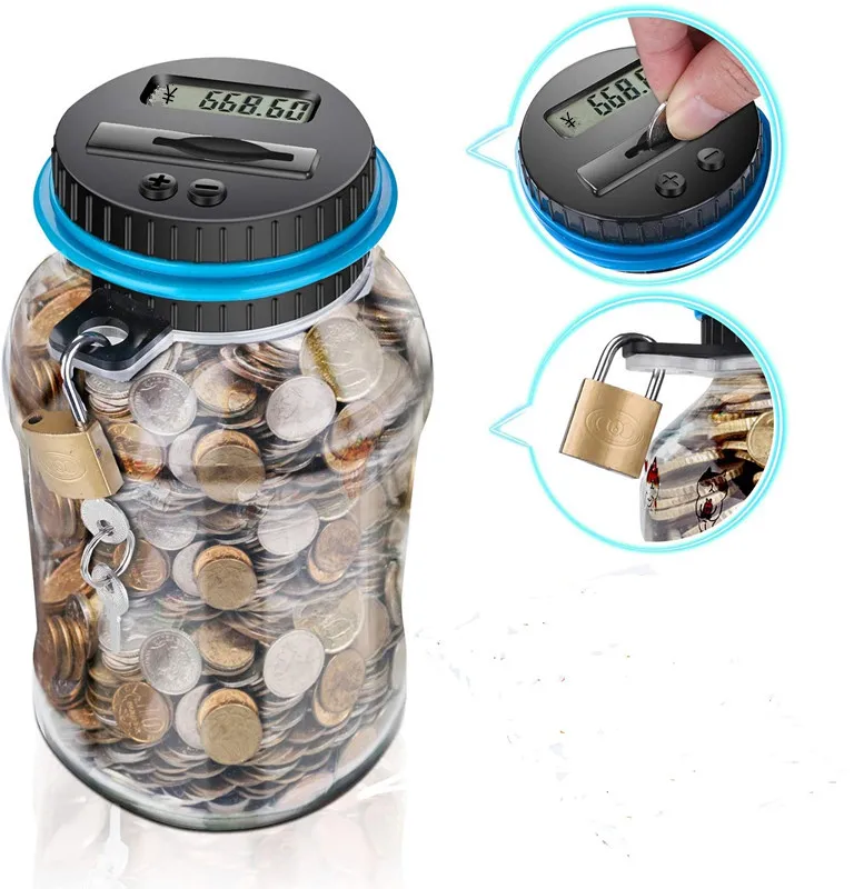 
Piggy Bank Counter Coin Electronic Digital LCD Counting Coin Money Saving Box Jar Coins Storage Box for USD Euro Money 