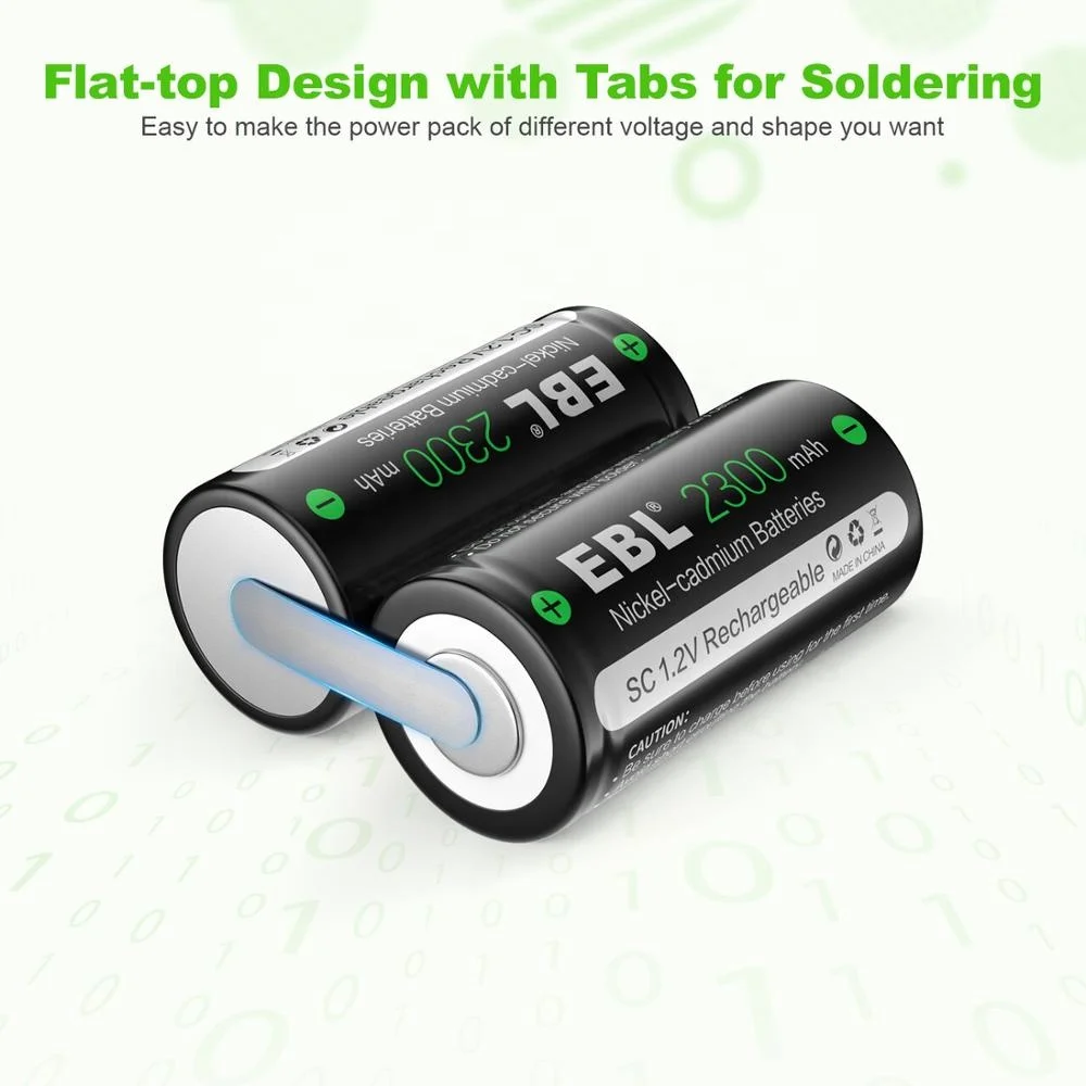  EBL 2300mAh Sub C Nicd Rechargeable Batteries 1.2V Flat Top Sub-C Cell With