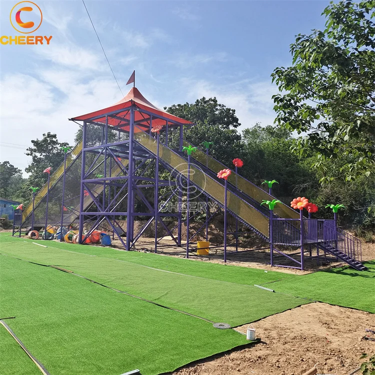 Fun amusement park product kids combo slide children rope net playground with spiral slide glass platform