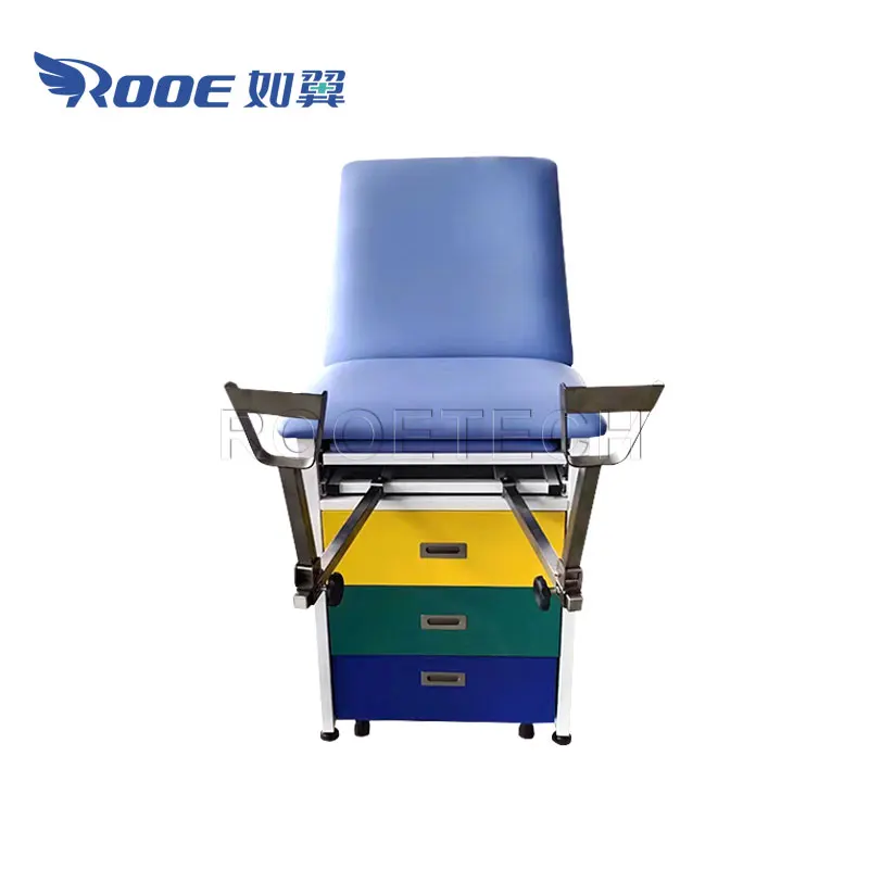 Cheap Price Gynecological Examination Chair with Stirrups and 2 Layers Storage Drawers