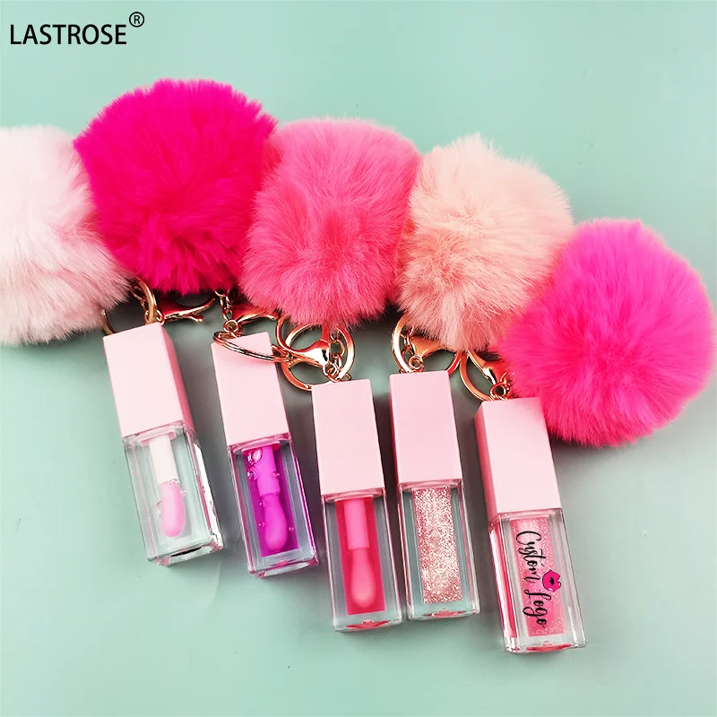 Wholesale Private label 5ml  lip oil with logo Pompom Keychain Vegan Moisturizing Lip Oil