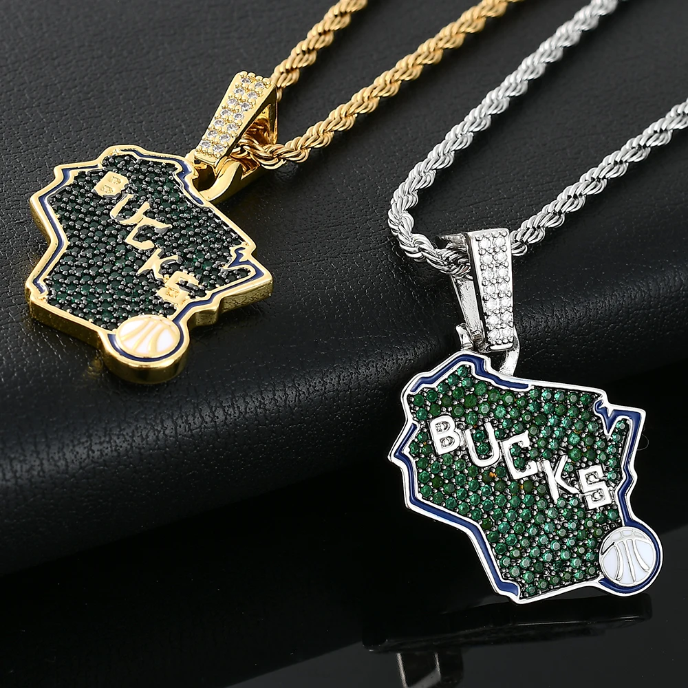 Verena Wholesale the Milwaukee Bucks 2021 Champion Hip Hop Basketball Team Gold Iced Out Diamond Necklace Pendant