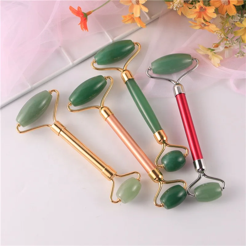 
Oem Private Label 100% Natural Beauty Roller Jade With Packaging Face Body Massager Stone Gua Sha Board Wood Handle Jade Roller 
