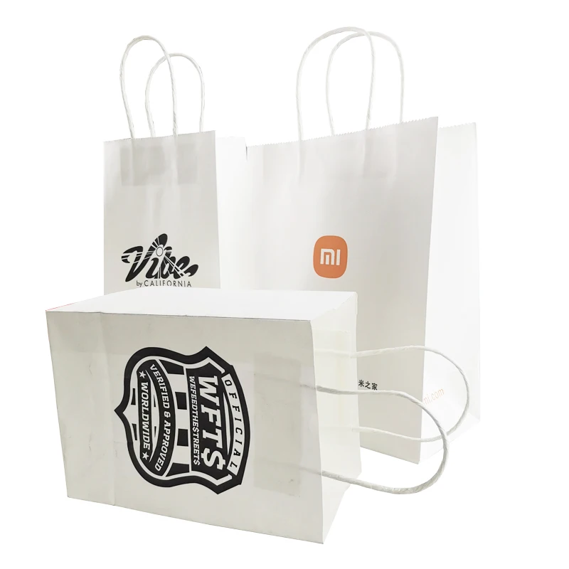 Wholesale Custom Printed White Brown Shopping Kraft Paper Bag with Handle Restaurant Carry Out to Go Bag Fast Food Takeaway Bag