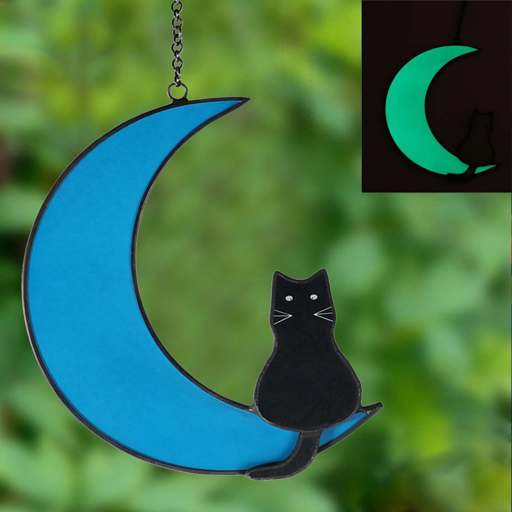 Custom Moon black and white Cat pendant Creative stained glass sun Catcher pendant inlaid commemorative gift suncatcher