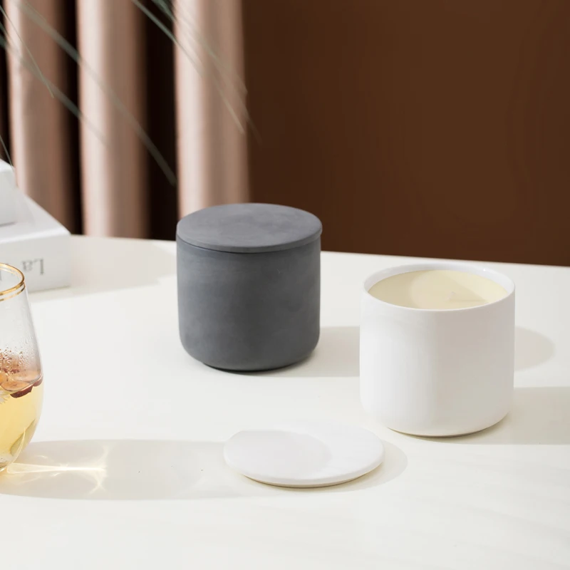 Оптовая продажа, элегантная декоративная банка для свечей, контейнер из матовой глины, уникальная керамическая банка для свечей
