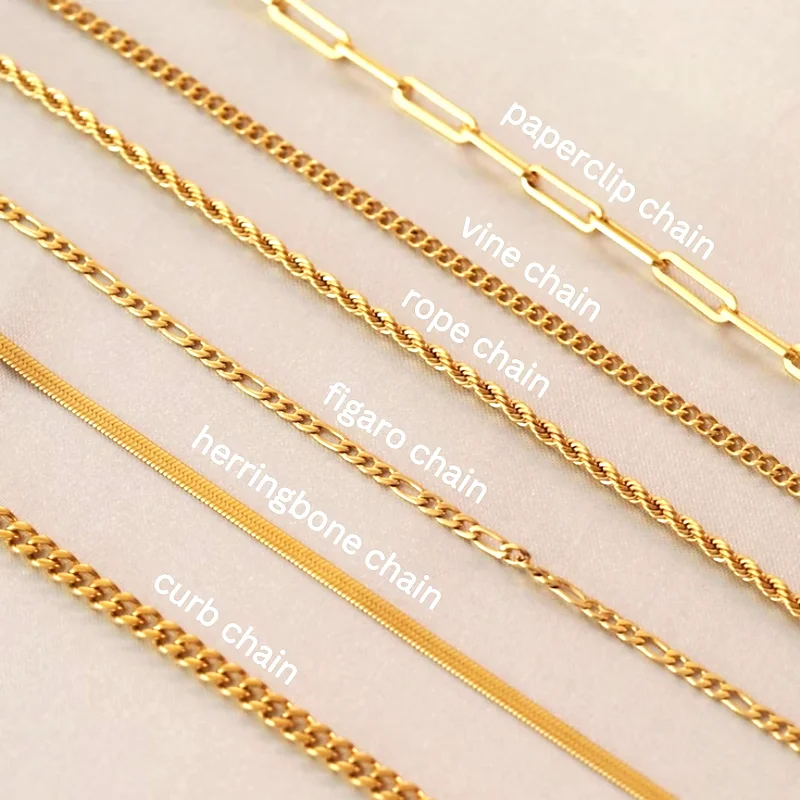 Qiuhan 18K Gold Filled/ Curb / Figaro Chain Vine Rope Paperclip Snake Chain