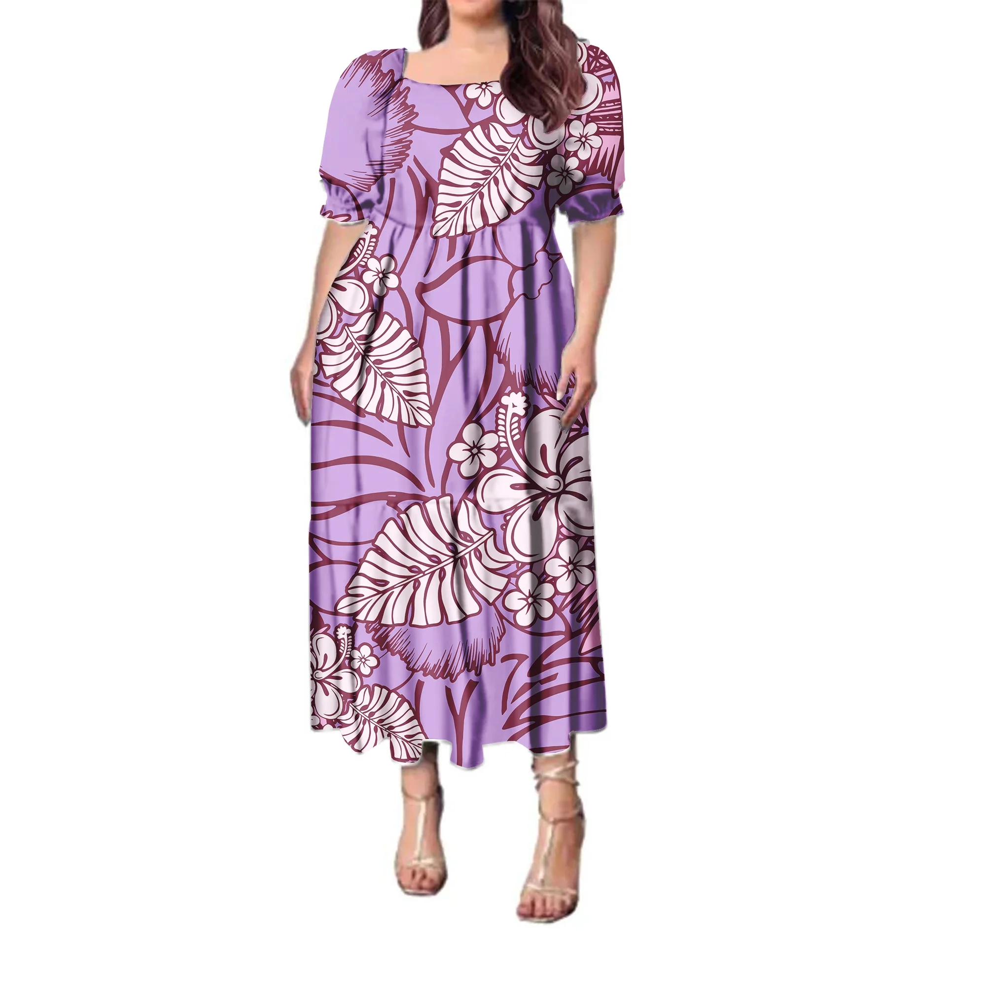 Fashion Custom Puff Sleeve Polynesian Dress Tiare Samoan Puletasi Long Dress Elegant Pacific Island Dresses Women