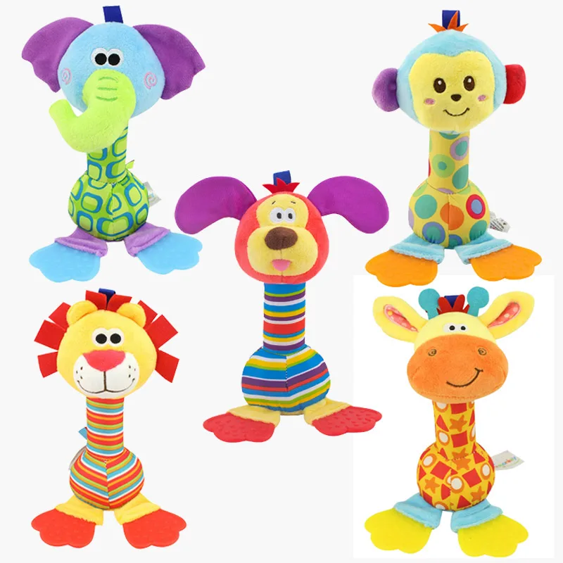 High Quality baby toy Wholesale Animal plush soft rattles with teether