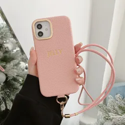 PU leather phone Strap case Shoulder strap foil gold bronzing letter For iPhone 14 14Pro 12 13 XS Max  14Plus Phone Cover