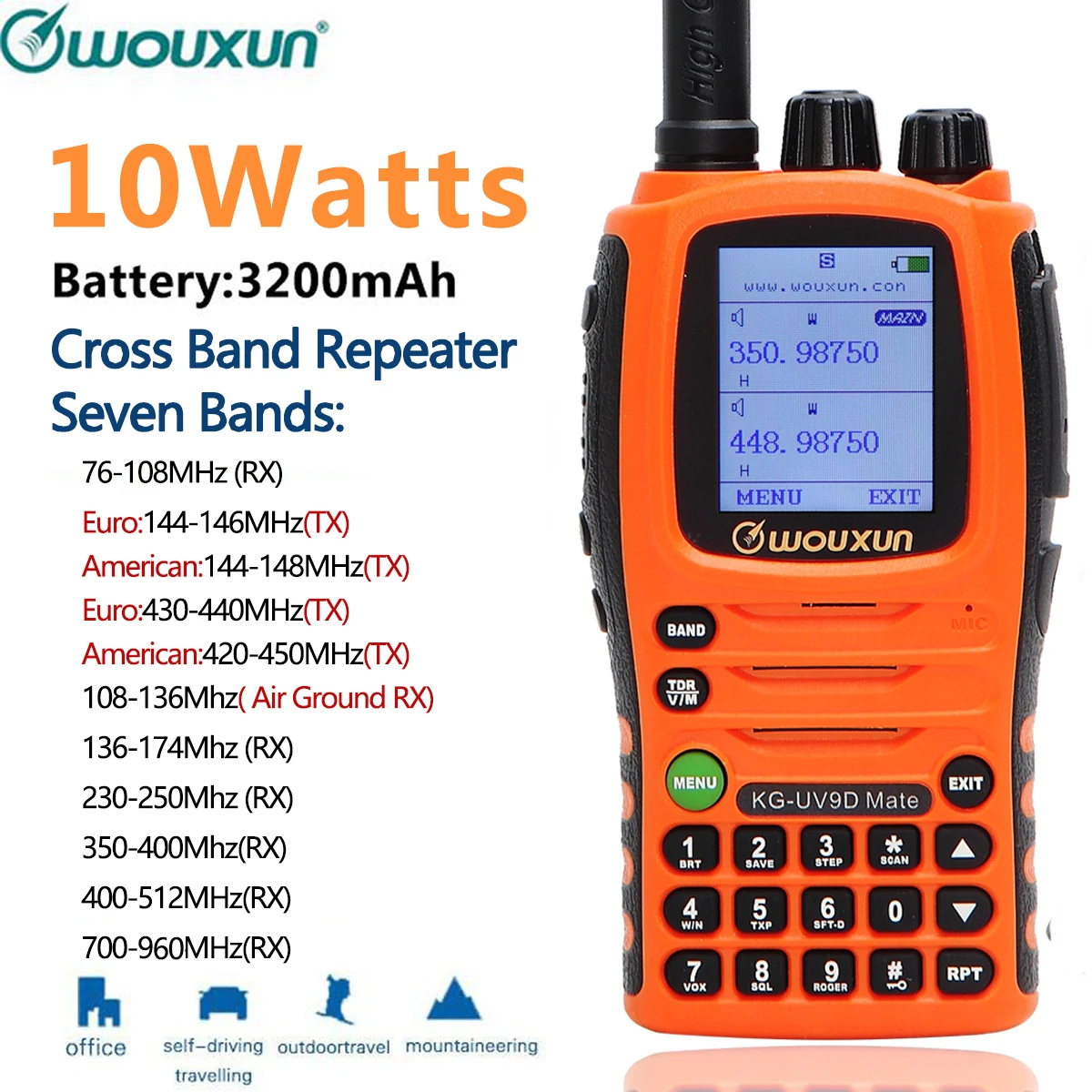 Wouxun KG-UV9D Mate 7bands/Air Band 10W 3200mAh Battery Cross band Repeater Portable Radio Upgrade KG-UV9D Plus Walkie Talkie