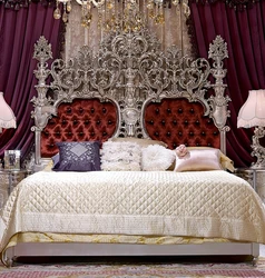 Luxury antique Italian king silver rococo bed furniture for palace and villa
