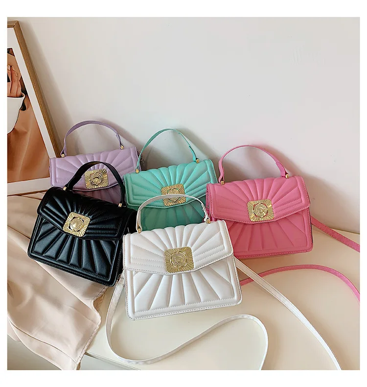 Z051 Women New Fashion Handbags Sweet Candy Color Square Shoulder Bags 2022 Elegant Fashion Indentation Lock Messenger Bags