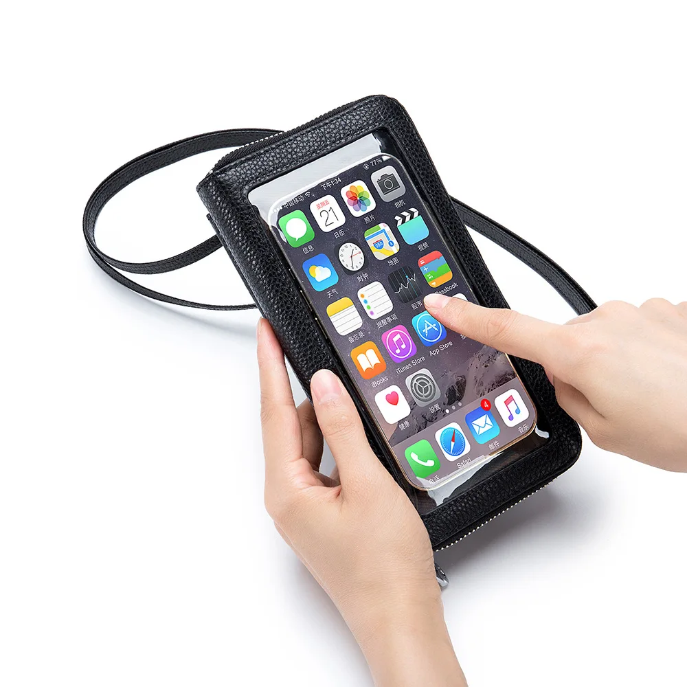 First Layer Genuine Leather Touch Screen Messenger Shoulder Bag Cell Phone Purse Wallet Case Waterproof Crossbody Handbags