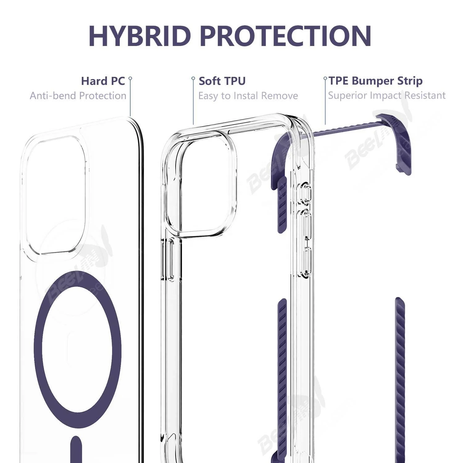 2023 Beelan Clear TPU Phone Case Shockproof TPE Protection Cover With Magsafes For iPhone 15 Case For iPhone 15 Pro Max Case