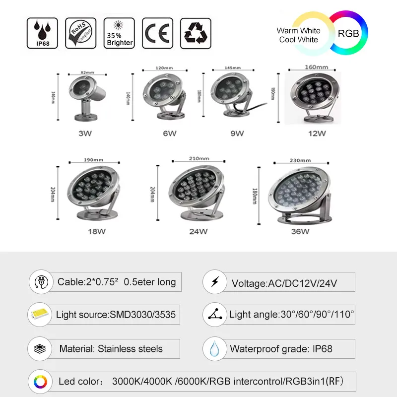 underwater lamp Professional Stainless Steel RGB Light IP68 Underwater Rgbw Mini Led Fountain Lights Swimming pond light