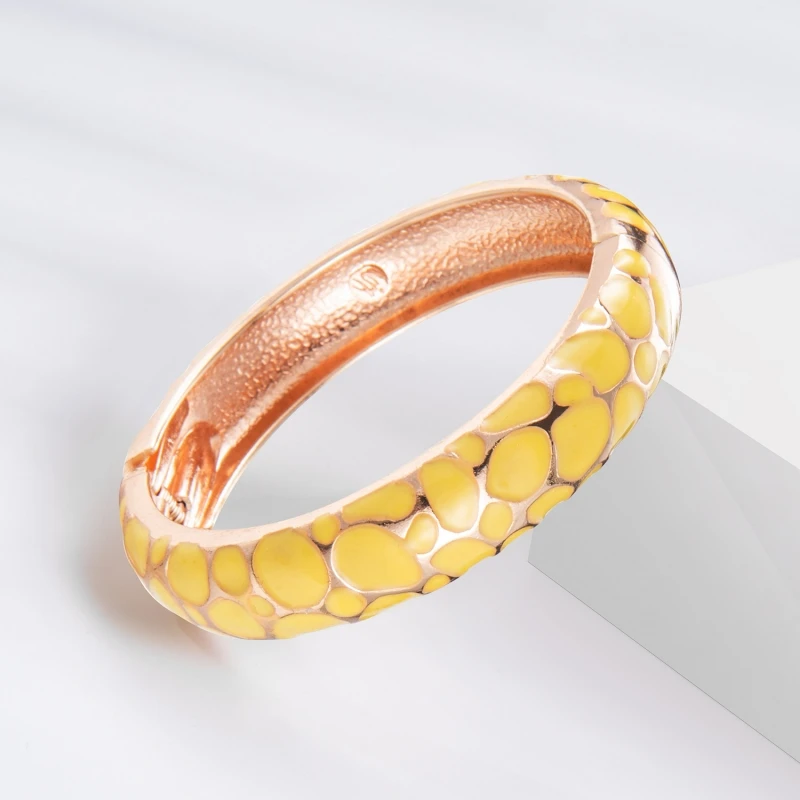 Wholesale Fine Jewelry Bracelets Bangles Charms Zinc Alloy Yellow Enamel Bangle 14 mm for Girls