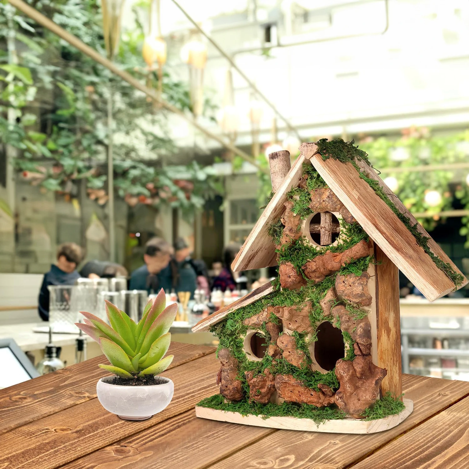 Hummingbird House Rustic Bird Houses Customized Pet House for Outside Hanging Wooden Woodpecker Wooden Hut Windproof Natural