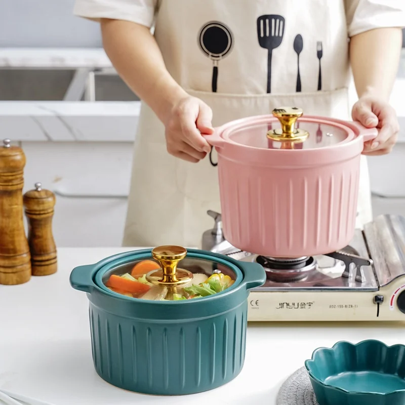 drop shipping Glass lid ceramic casserole Nordic soup pot open fire spodumene soup pot high temperature resistant casserole