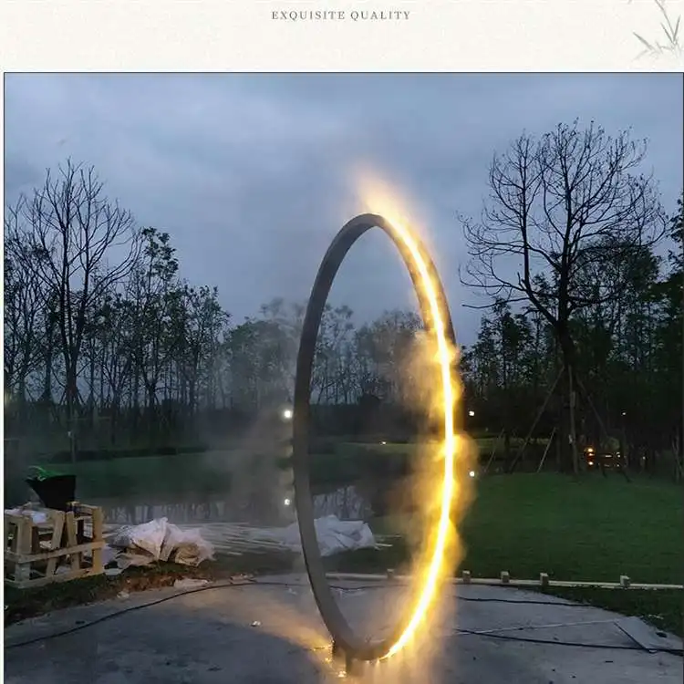 Outdoor Metal Torus Statue Water Fountain Stainless Steel Art Ring Round Sculpture