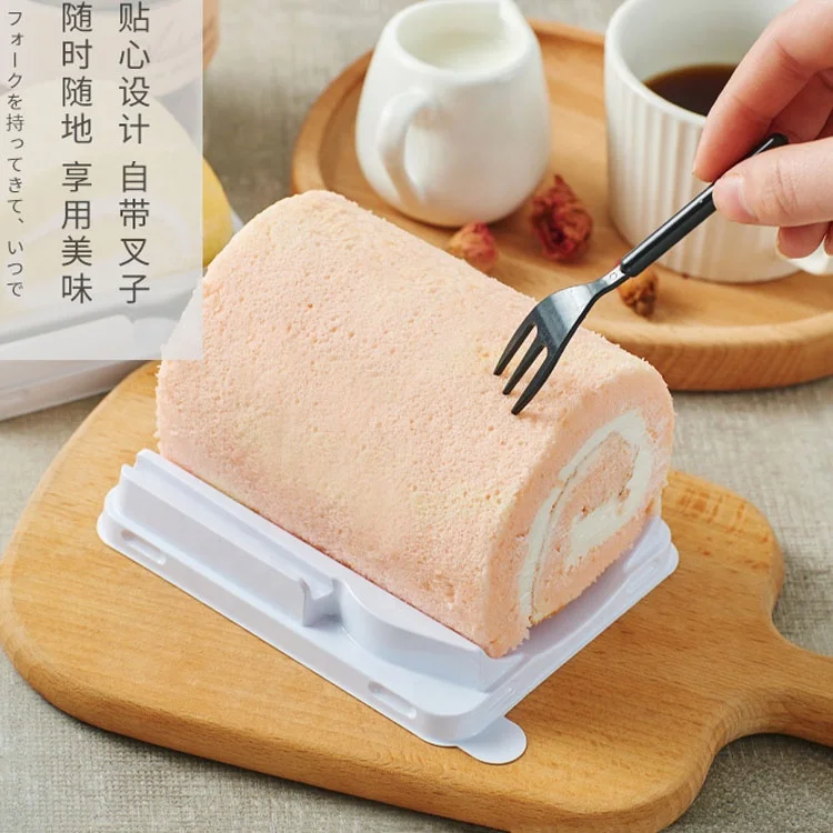 Cake Roll Containers Swiss Transparent Dessert Box Baking Cake Roll Packaging With Fork