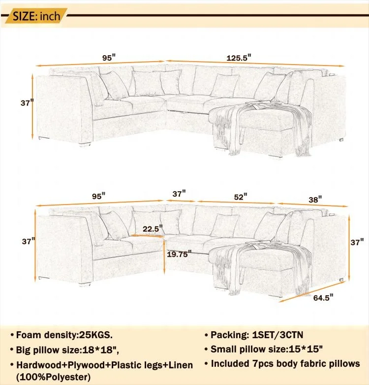 US warehouse in stock American style sectional 9 seater U shaped corner sofa bed with storage both left and Right chaise