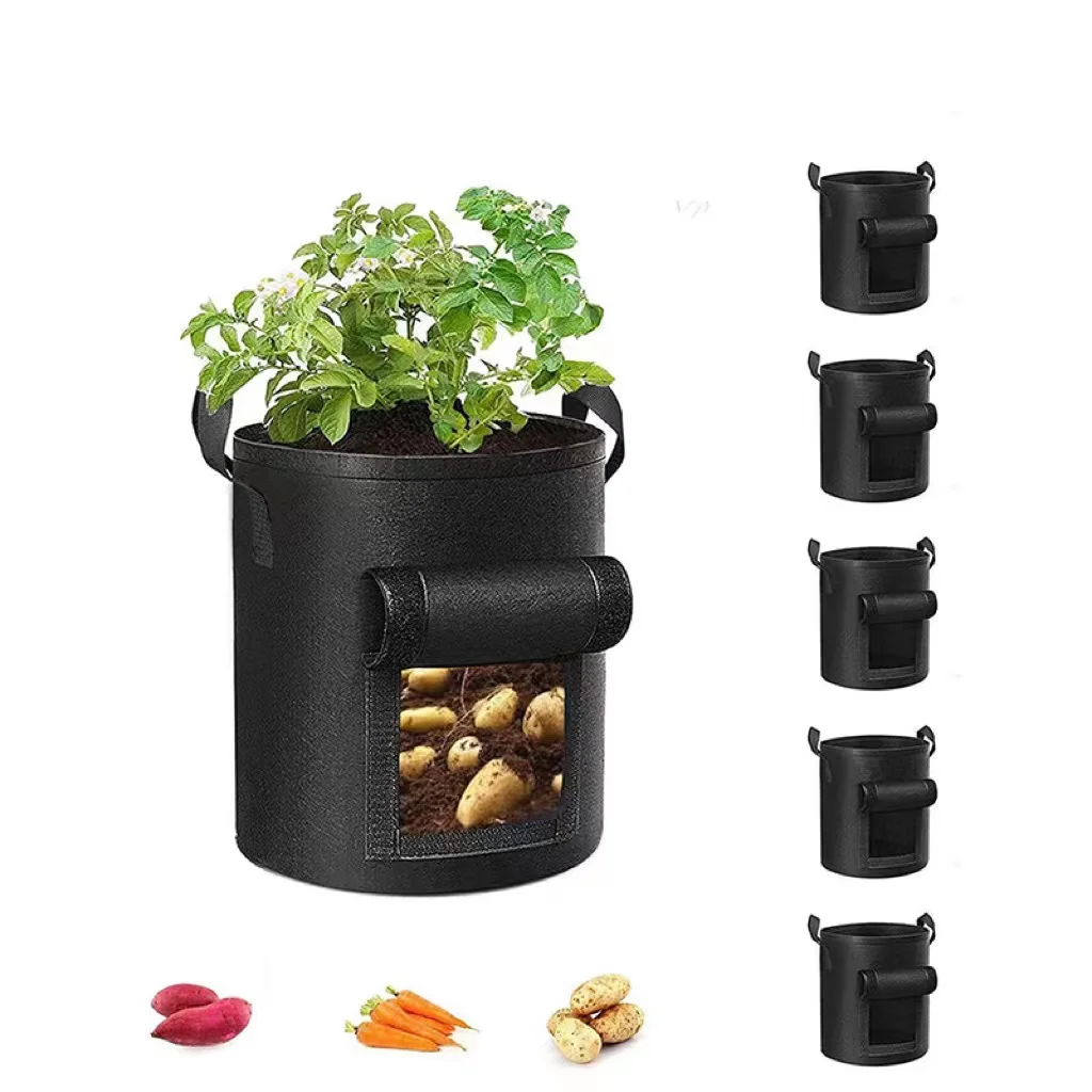 Customized Greenhouse Large 3-Pack Planter 7 Gallon Felt Grow Bag with Handles and Flap Access