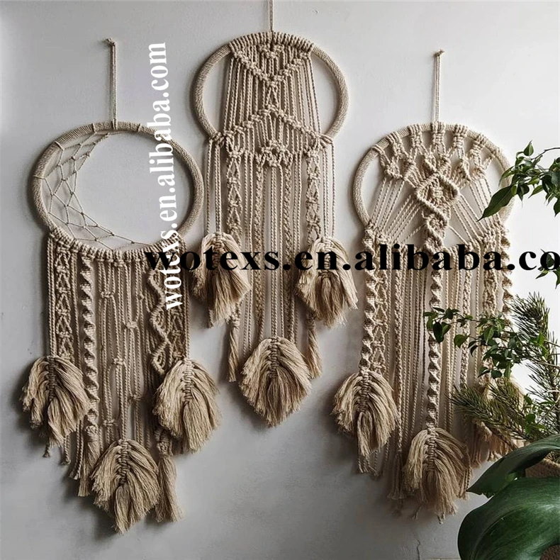 PH830 Custom Handmade Crochet Plant Hanger macrame hanging wall with feather rope flower Basket