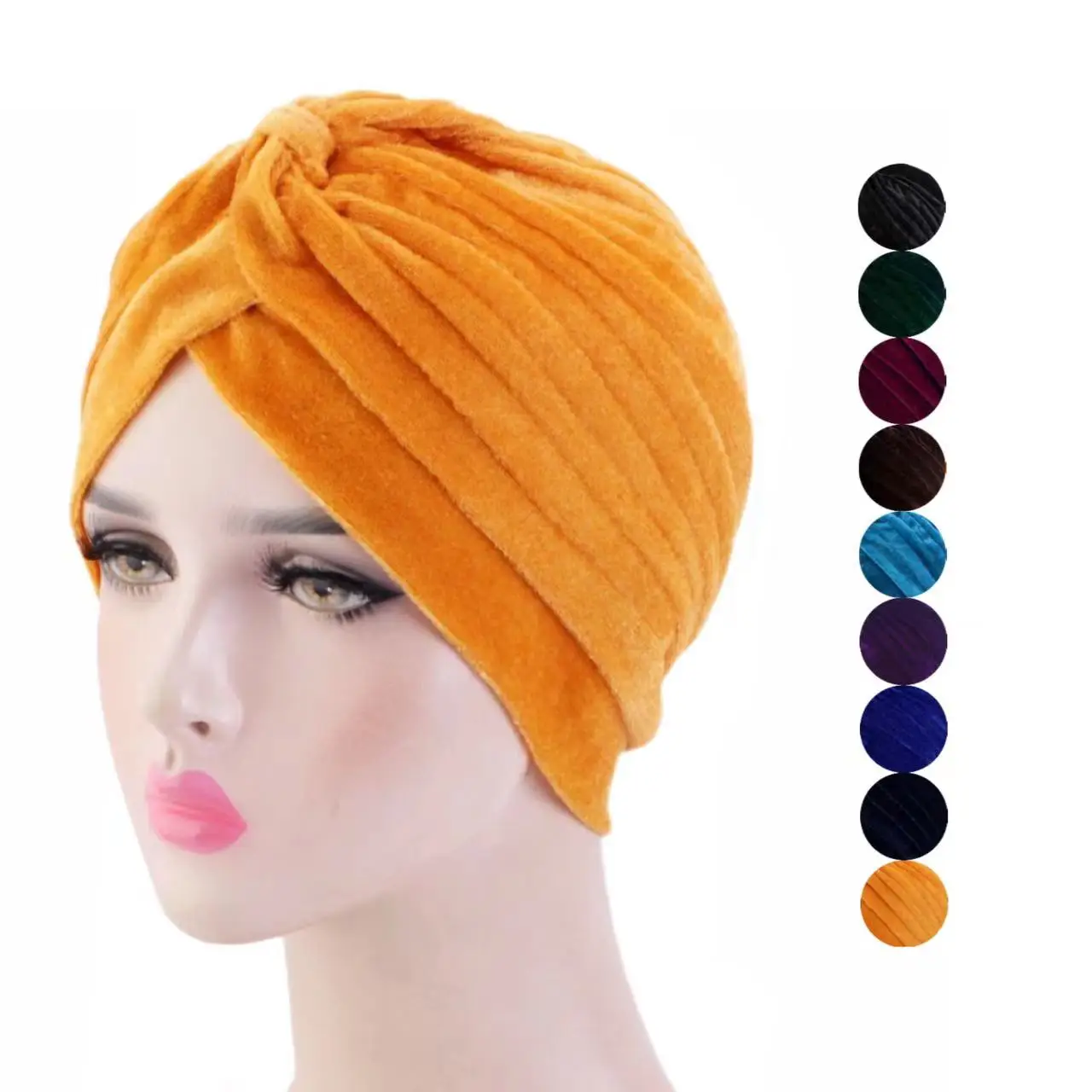 Fashion Velvet Headband Turbans Women Muslim Hats Turban With Knot
