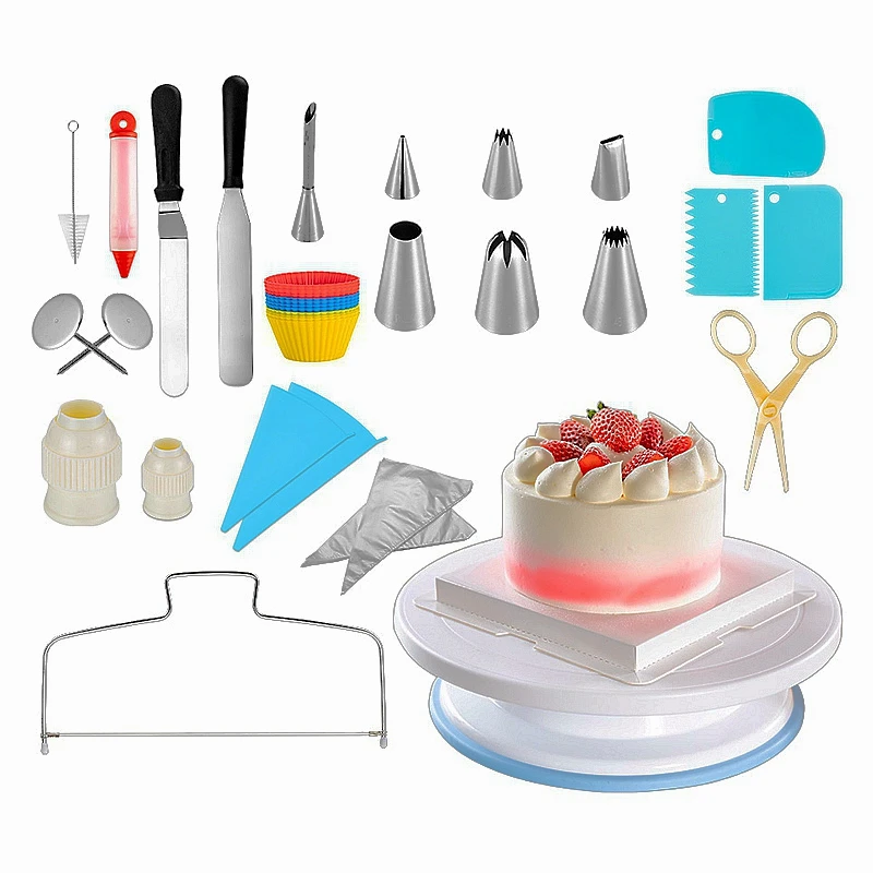 Cake Decorating Kit Turntable 61 pcs Baking Set Turntable Cake Stand Bake Kit Piping Sets with Icing Tips