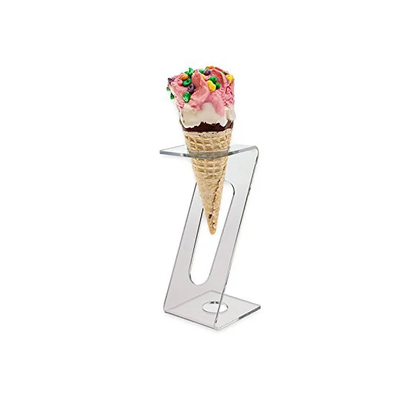 Wholesale Z Shape Transparent 1 Hole Acrylic Ice Cream Cone Holder Stand