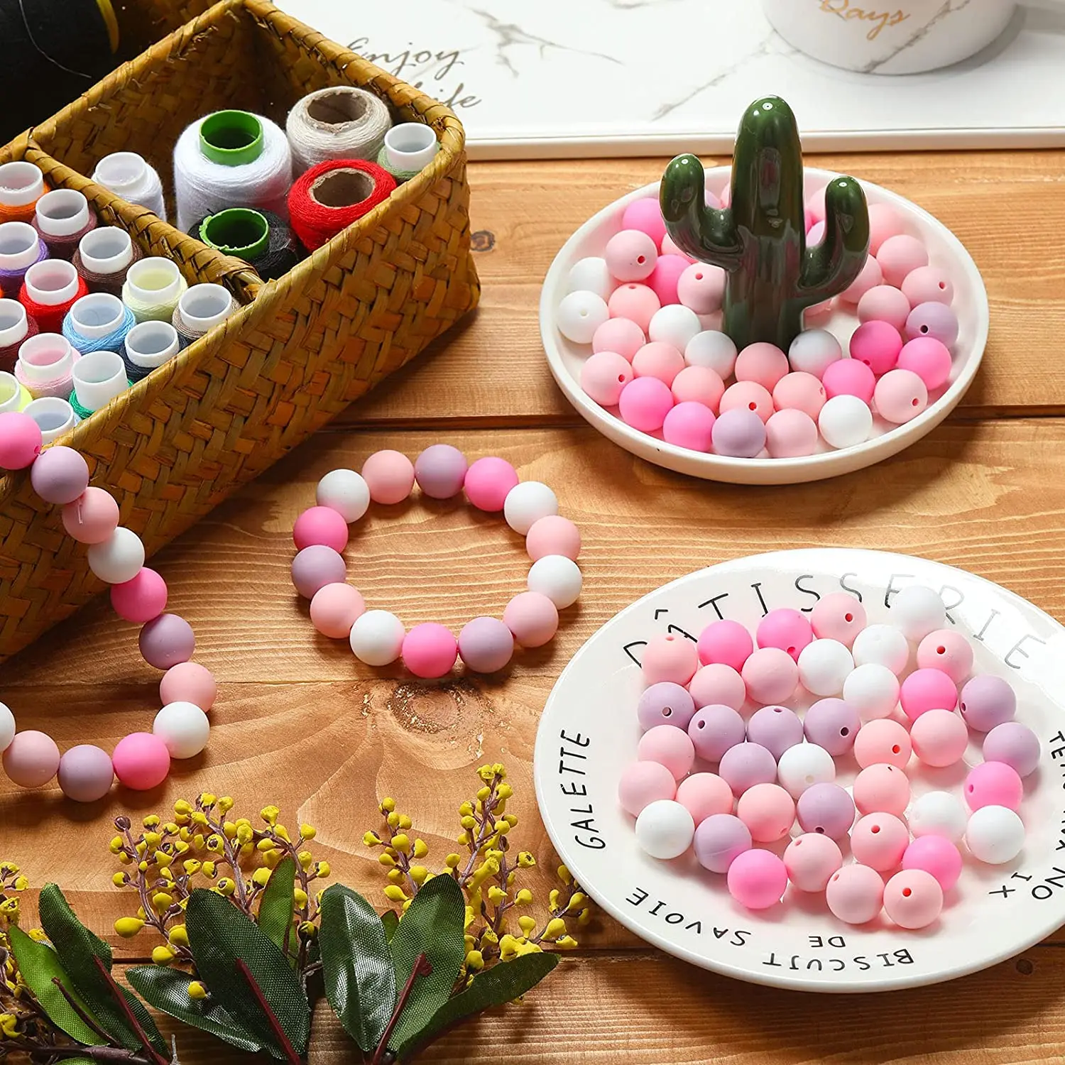 Promise Babe Round Silicone Beads Mix Color Silicone Teething Beads 15mm  DIY Supplies BPA Free