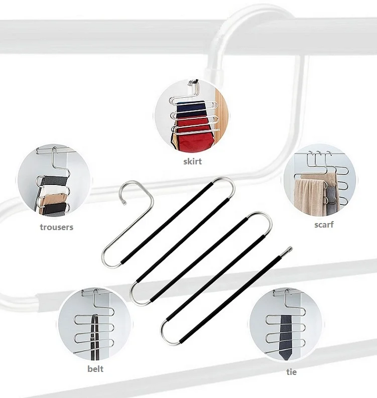 LM2031-B  Multifunction 5 layer S shape space saving cloth hanger,strong metal clothes scarf pants hanger