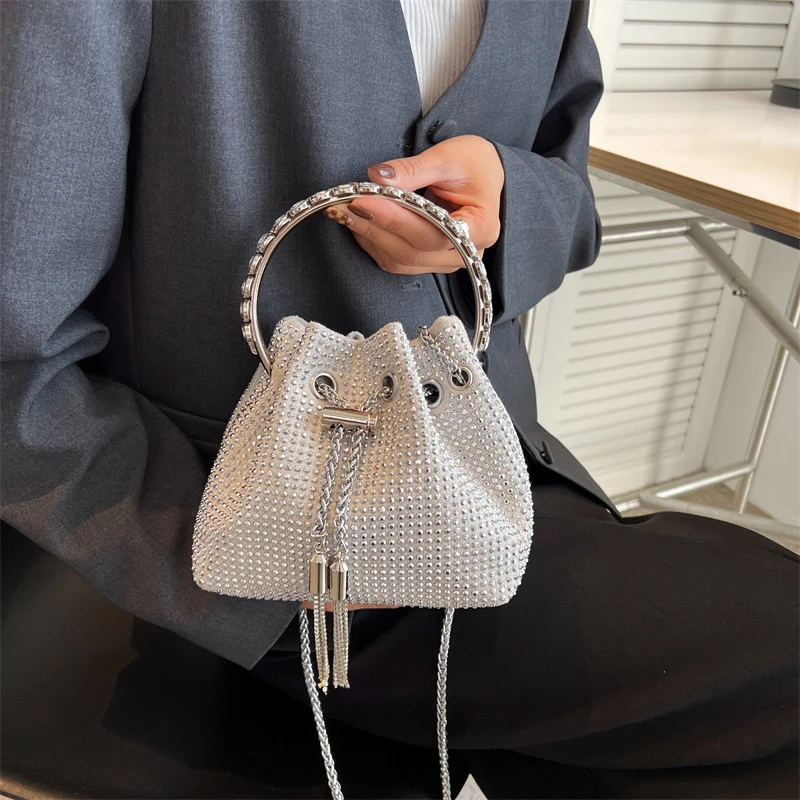 Yiwu Suka Ready to ship Women Crystal Rhinestone Handbags Party Prom Diamond Evening Bags Clutches Shoulder Bucket Bags