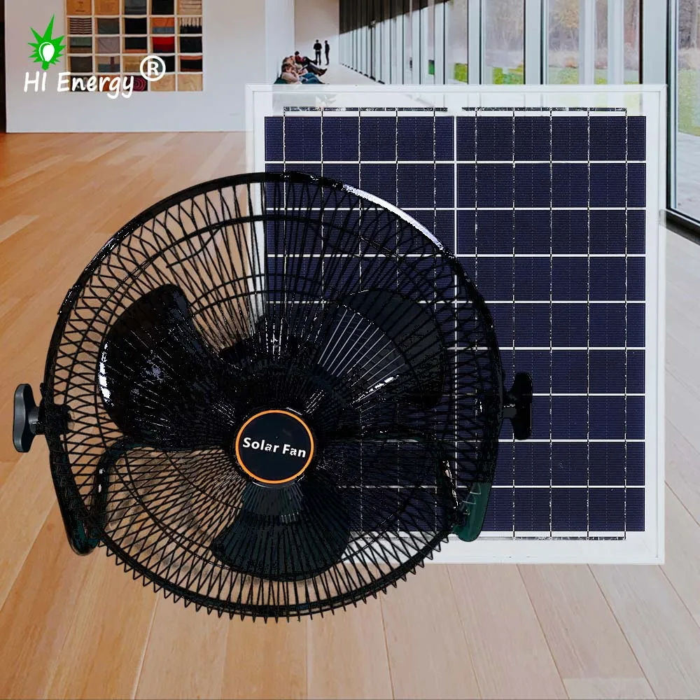 Hi Energy Factory Fan Solar Power 12inch With Solar Panel 3 Blades Energy Saving Table Electric Fan Rechargeable