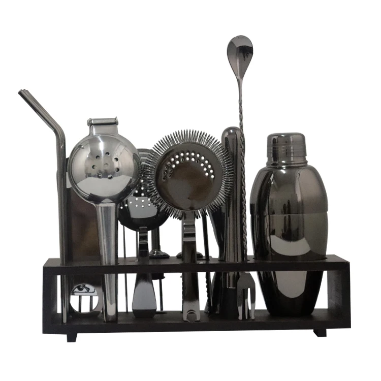 
bartender kit Bamboo Stand Mirror Cocktail Shaker Set Stainless Steel Twenty-Piece Set Bar Set 
