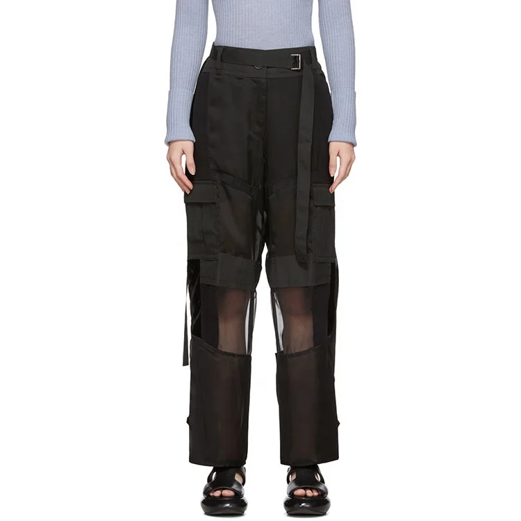 
Latest fashion design high quality custom cotton black cargo pant women 