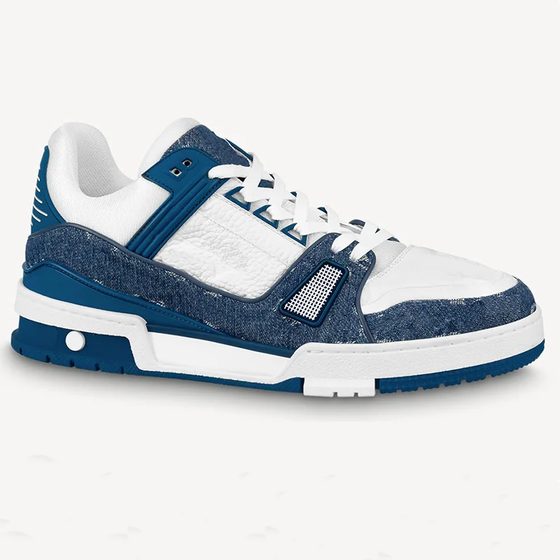 Famous Trend Luxury Brand Walking Blue Mesh Imbue Diamond Trainer Monogram Flowers Running Flat Shoes for Men Women