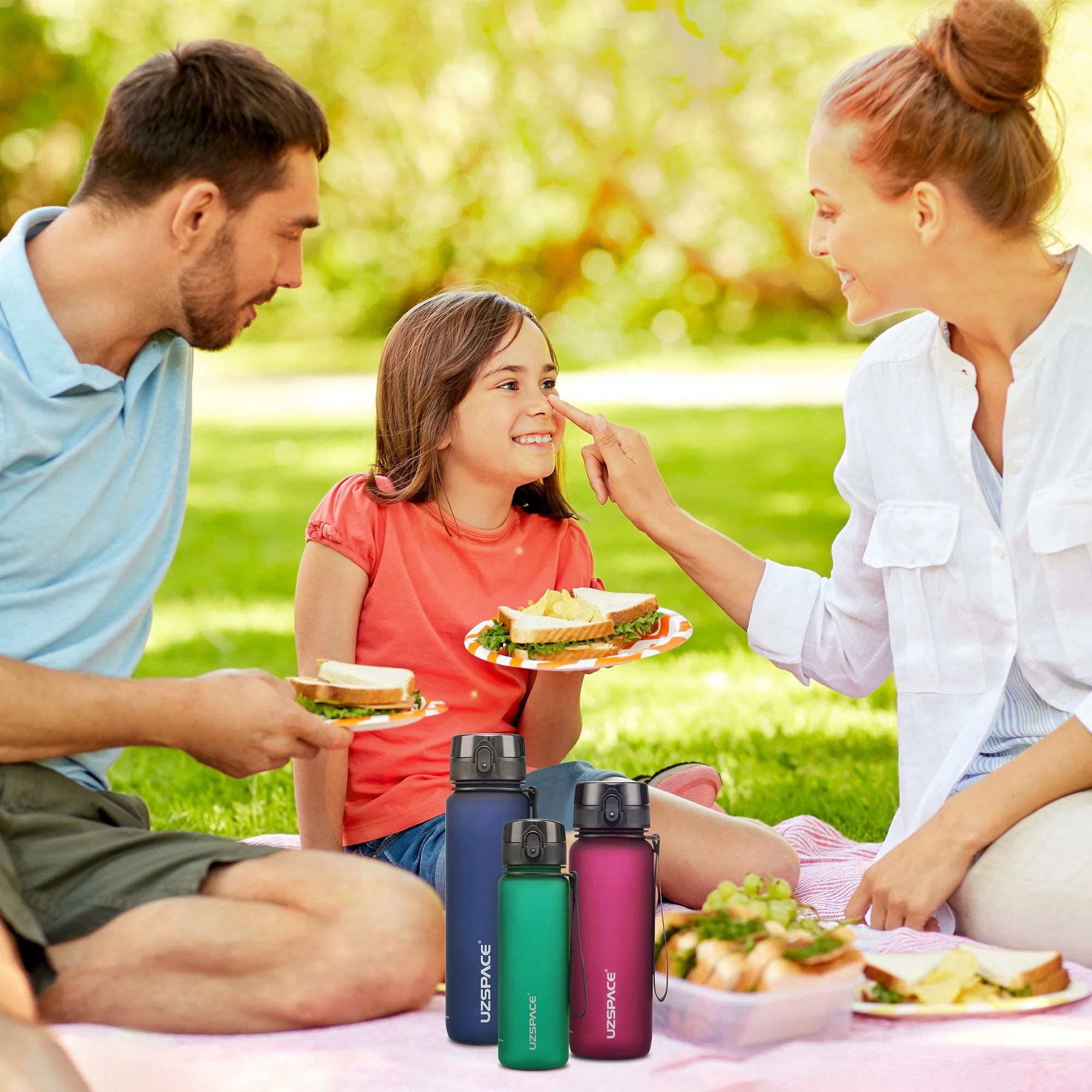 Hot Sale UZSPACE 32oz 1liter Tritan BPA Free Bicycle Plastic Drinking Frosted Colorful Nice  Water Bottle With 1-Click Open Lid