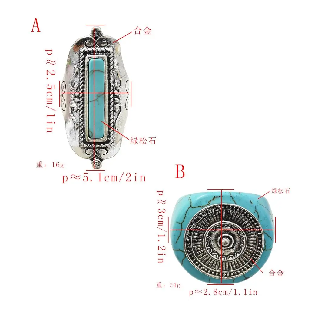 Turquoise Ring Women Men Ring Turkey Silver Fashion of Bohemia Luxury Trendy Alloy 925 Sterling Silve Ring Bar Setting 1512