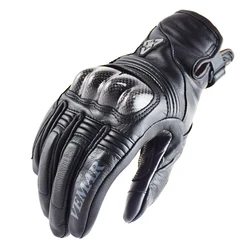 Vemar Retro Men Genuine Leather Motorcycle Motorbike Motocross Gloves Carbon Fiber Outdoor Riding Protective Moto Glove Brown