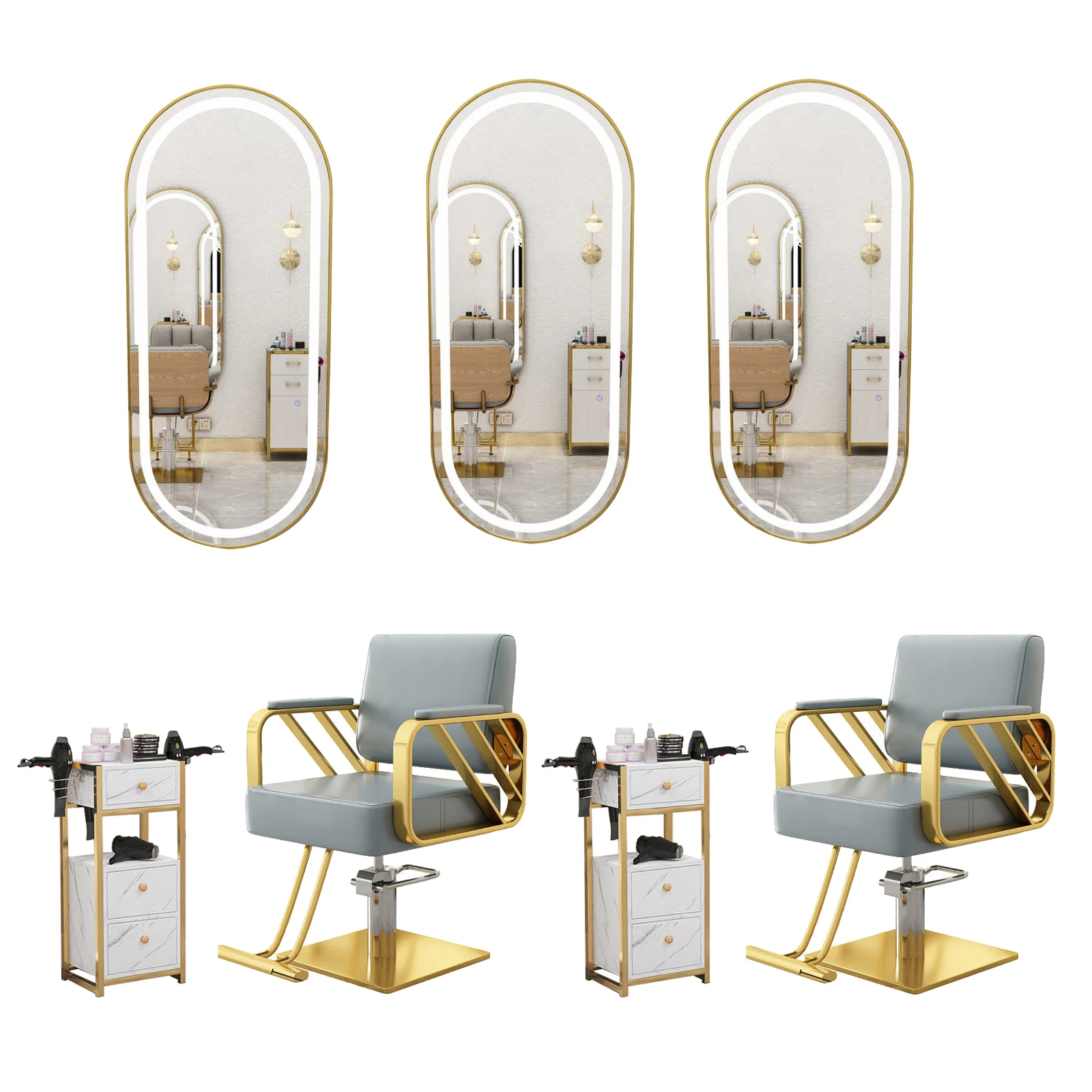 Meiyi new arrival salon furniture set equipment beauty mirror station barbershop cabinet black barber chair