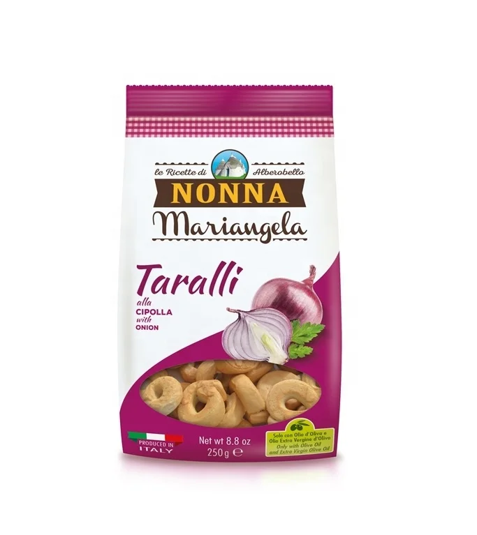 Premium Quality Traditional italian Taralli   Savoury Snacks biscuit with Onion 250g pack, Grain Snack for Aperitif, GDO, Horeca (1600340074297)